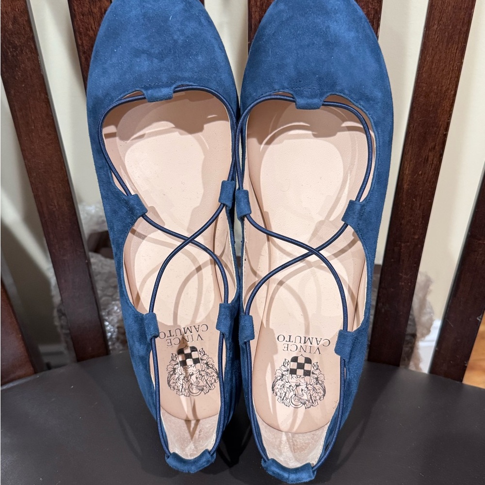 Vince Camuto Blue Ballet Flats with Lace-Up Design